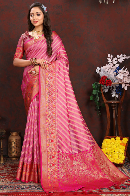 Load image into Gallery viewer, Blooming Pink Soft Banarasi Silk Saree With Glowing Blouse Piece
