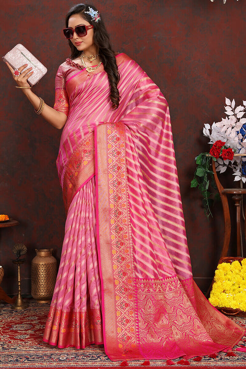 Load image into Gallery viewer, Blooming Pink Soft Banarasi Silk Saree With Glowing Blouse Piece
