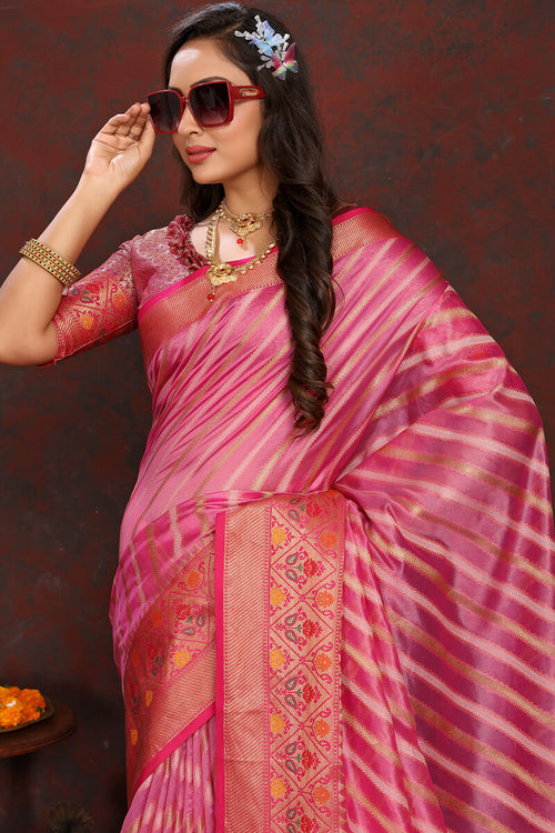 Load image into Gallery viewer, Blooming Pink Soft Banarasi Silk Saree With Glowing Blouse Piece
