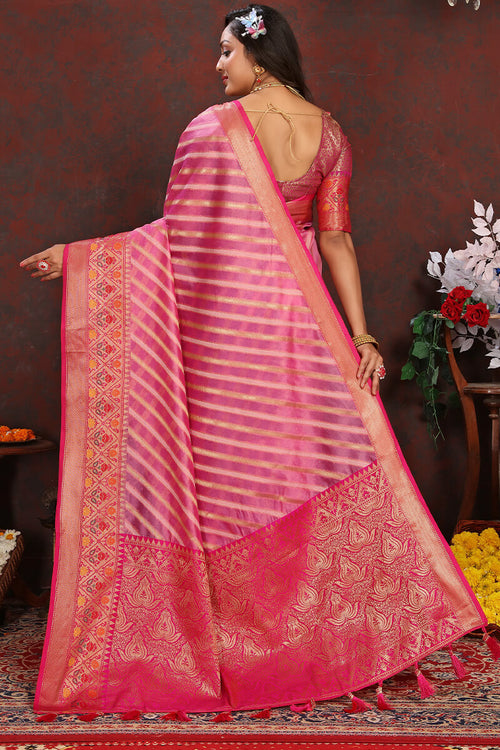 Load image into Gallery viewer, Blooming Pink Soft Banarasi Silk Saree With Glowing Blouse Piece
