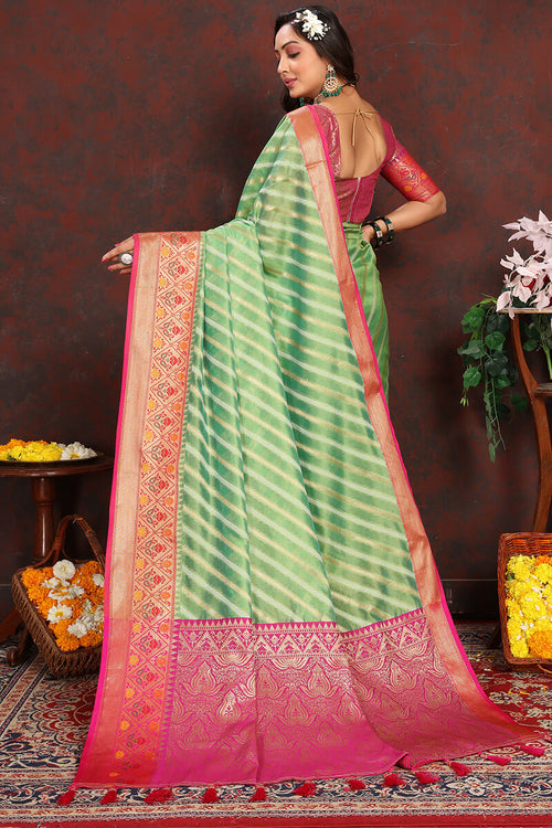 Load image into Gallery viewer, Dazzling Pista Soft Banarasi Silk Saree With Sizzling Blouse Piece
