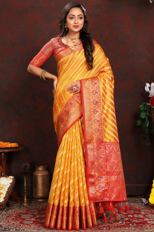 Load image into Gallery viewer, Flaunt Yellow Soft Banarasi Silk Saree With Flattering Blouse Piece
