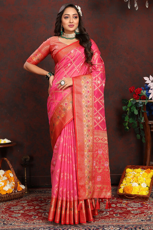 Load image into Gallery viewer, Gleaming Dark Pink Soft Banarasi Silk Saree With Gorgeous Blouse Piece
