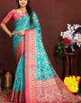 Lovely Firozi Soft Banarasi Silk Saree With Adorning Blouse Piece