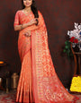 Invaluable Orange Soft Banarasi Silk Saree With Appealing Blouse Piece