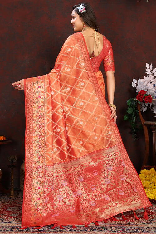 Load image into Gallery viewer, Invaluable Orange Soft Banarasi Silk Saree With Appealing Blouse Piece
