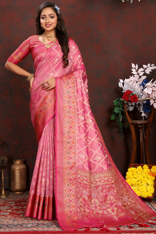 Load image into Gallery viewer, Groovy Pink Soft Banarasi Silk Saree With Pleasant Blouse Piece
