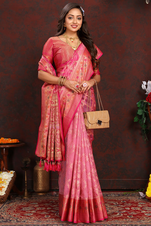 Load image into Gallery viewer, Groovy Pink Soft Banarasi Silk Saree With Pleasant Blouse Piece
