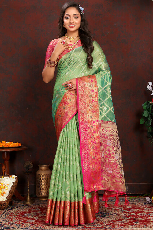 Load image into Gallery viewer, Twirling Pista Soft Banarasi Silk Saree With Traditional Blouse Piece
