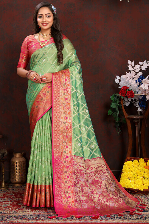 Load image into Gallery viewer, Twirling Pista Soft Banarasi Silk Saree With Traditional Blouse Piece
