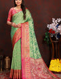 Twirling Pista Soft Banarasi Silk Saree With Traditional Blouse Piece