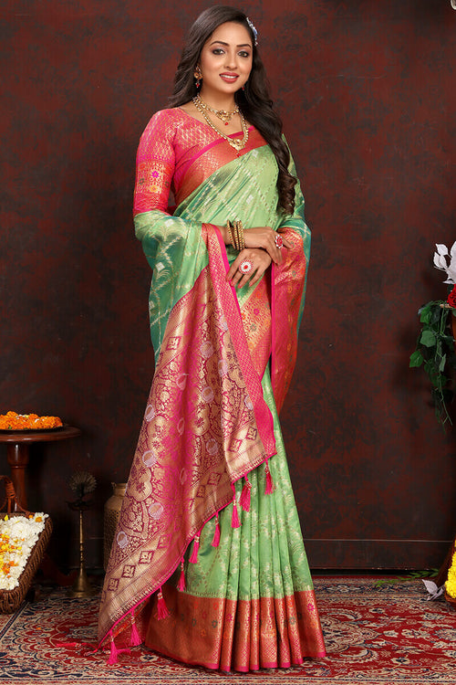 Load image into Gallery viewer, Twirling Pista Soft Banarasi Silk Saree With Traditional Blouse Piece
