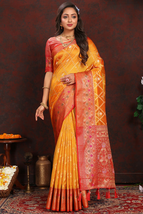 Load image into Gallery viewer, Excellent Yellow Soft Banarasi Silk Saree With Conflate Blouse Piece
