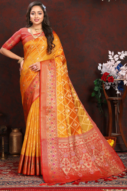 Load image into Gallery viewer, Excellent Yellow Soft Banarasi Silk Saree With Conflate Blouse Piece
