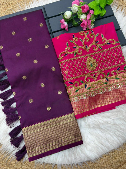 Scintillating Purple Paithani Silk Saree With Handwork Blouse Piece