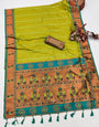 Mesmeric Mehndi Paithani Silk Saree With Fancifull Blouse Piece