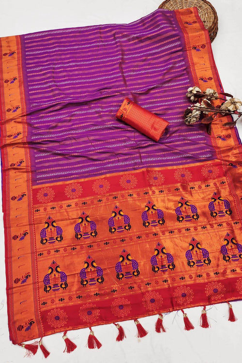 Load image into Gallery viewer, Traditional Purple Paithani Silk Saree With Admirable Blouse Piece
