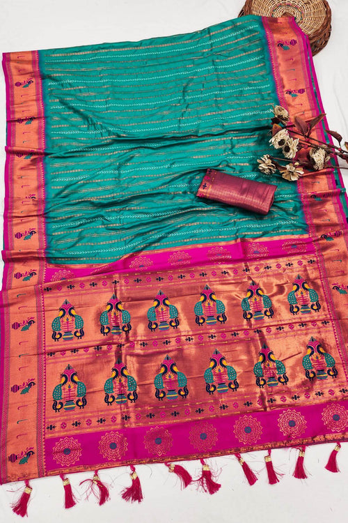 Load image into Gallery viewer, Evocative Sea Green Paithani Silk Saree With Propinquity Blouse Piece
