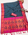 Delectable Teal Blue Paithani Silk Saree With Snazzy Blouse Piece