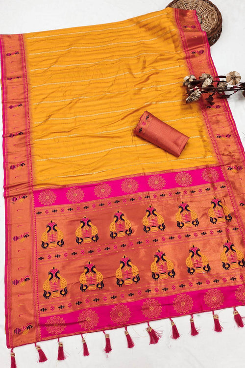 Load image into Gallery viewer, Transcendent Yellow Paithani Silk Saree With Enigmatic Blouse Piece
