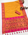 Transcendent Yellow Paithani Silk Saree With Enigmatic Blouse Piece