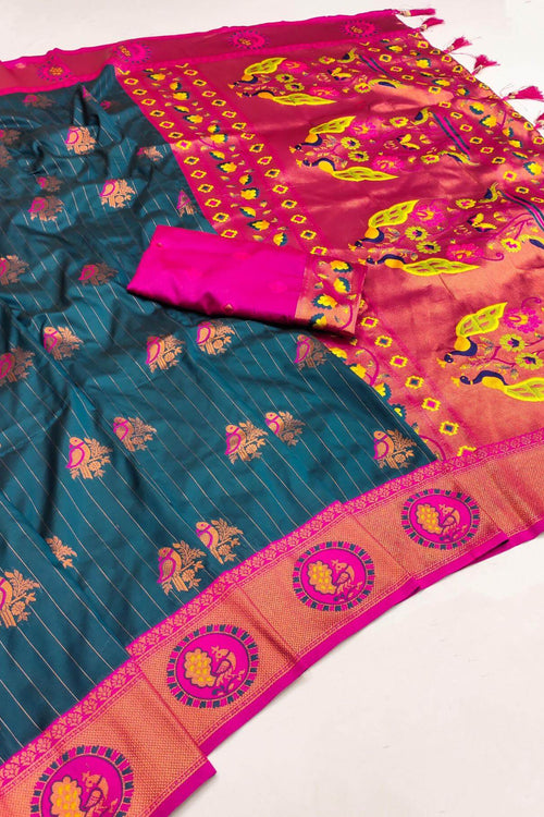 Load image into Gallery viewer, Fragrant Blue Paithani Silk Saree With Winsome Blouse Piece
