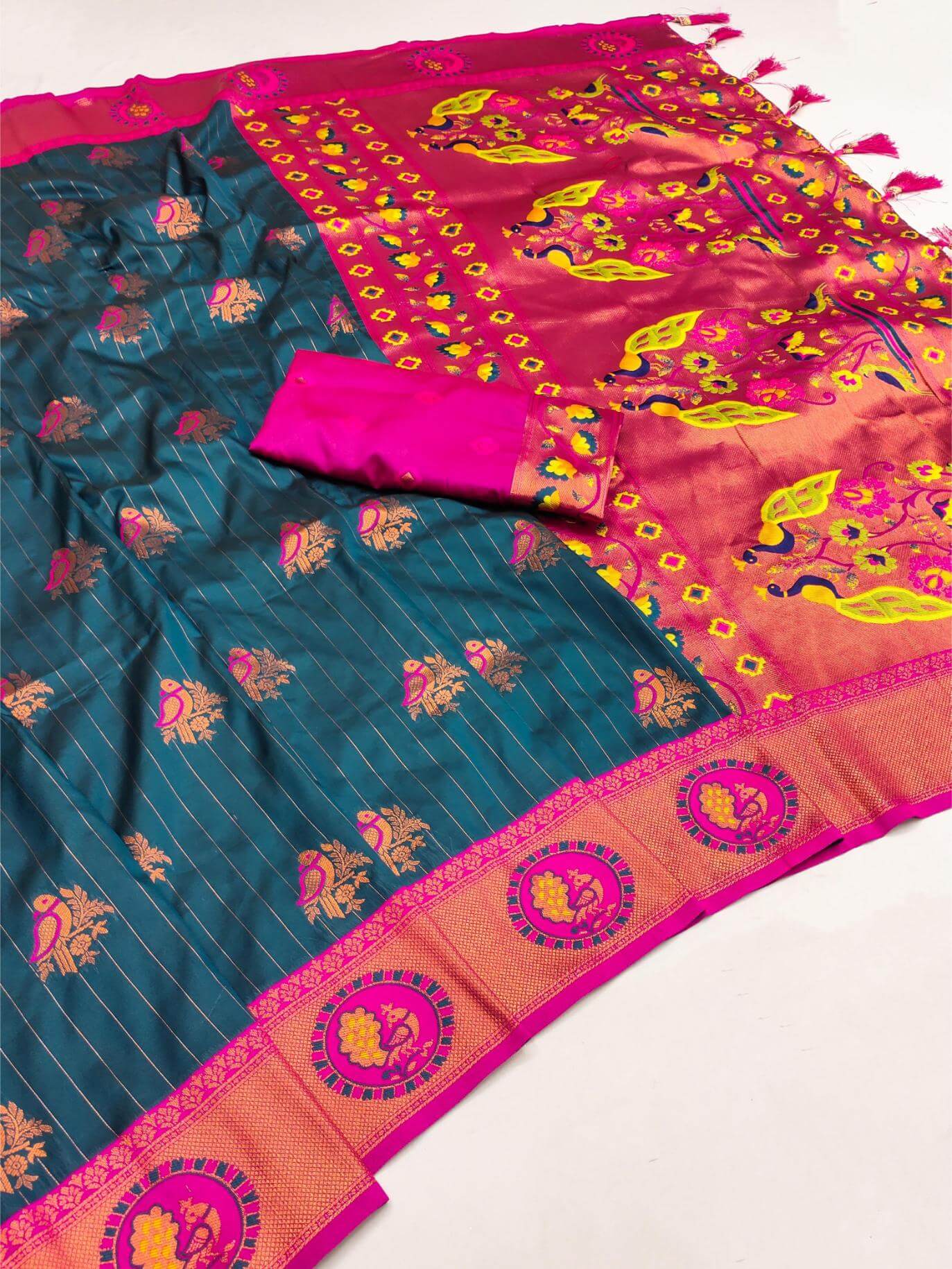 Fragrant Blue Paithani Silk Saree With Winsome Blouse Piece