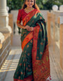 Rhapsodic Dark Green Paithani Silk Saree With Ineffable Blouse Piece