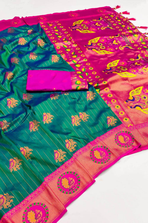 Load image into Gallery viewer, Pleasurable Rama Paithani Silk Saree With Scintilla Blouse Piece
