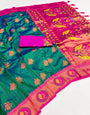 Pleasurable Rama Paithani Silk Saree With Scintilla Blouse Piece