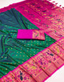 Profuse Dark Green Paithani Silk Saree With Radiant Blouse Piece