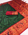 Rhapsody Dark Green Paithani Silk Saree With Nectarous Blouse Piece