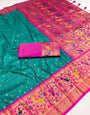 Murmurous Rama Paithani Silk Saree With Evanescent Blouse Piece