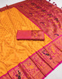 Splendorous Yellow Paithani Silk Saree With Resplendent Blouse Piece