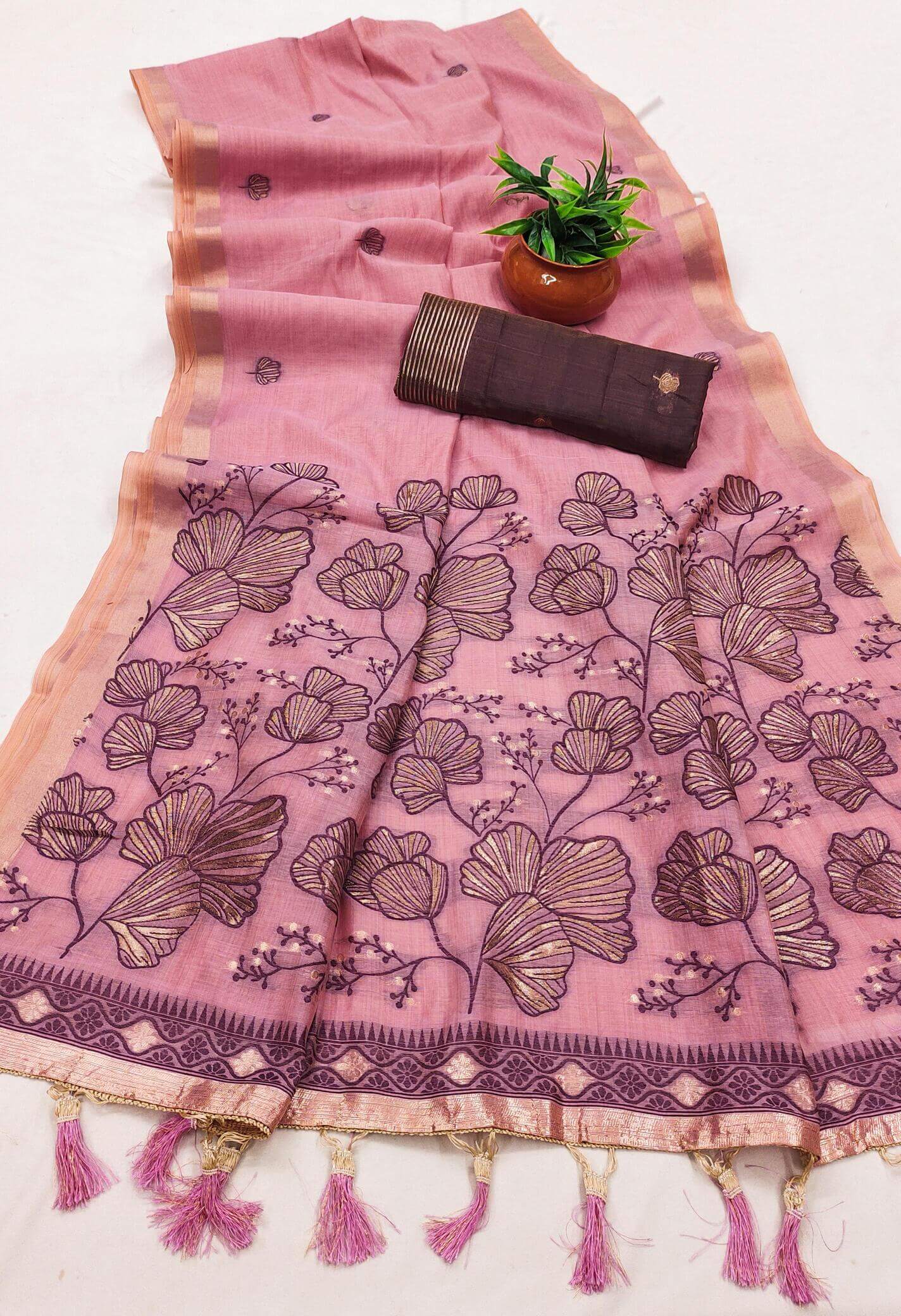 Evocative Pink Pure Munga Cotton Silk Saree With Tremendous Blouse Piece