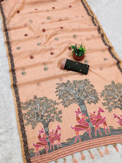 Amiable Peach Pure Munga Cotton Silk Saree With Bewitching Blouse Piece