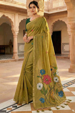 Pleasurable Mustard Pure Munga Cotton Silk Saree With Lassitude Blouse Piece