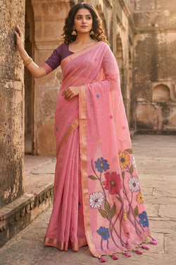 Desirable Pink Pure Munga Cotton Silk Saree With Quintessential Blouse Piece