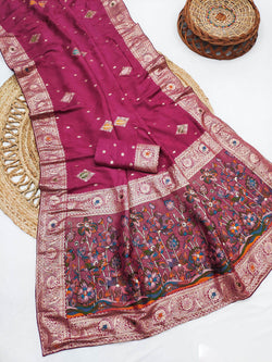 Lissome Dark Pink Banarasi Dola Silk Saree With Inspiring Blouse Piece