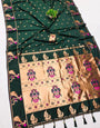 Evocative Dark Green Paithani Silk Saree With Redolent Blouse Piece