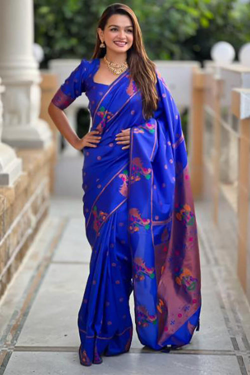 Load image into Gallery viewer, Prodigal Royal Blue Paithani Silk Saree With Amiable Blouse Piece
