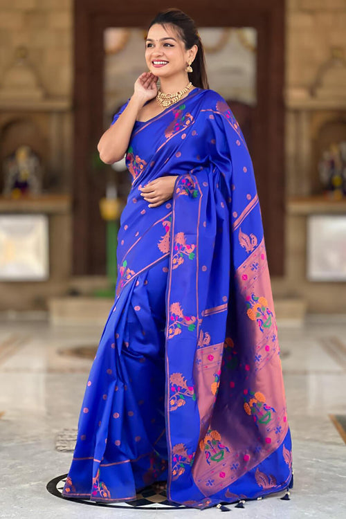 Load image into Gallery viewer, Prodigal Royal Blue Paithani Silk Saree With Amiable Blouse Piece
