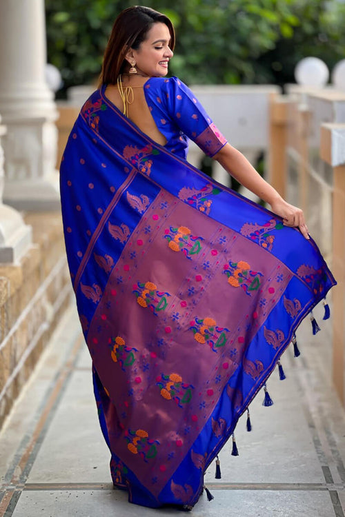 Load image into Gallery viewer, Prodigal Royal Blue Paithani Silk Saree With Amiable Blouse Piece
