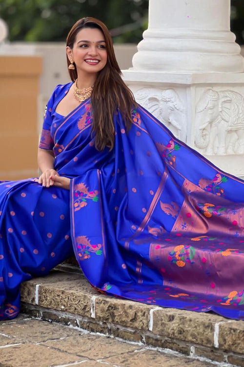 Load image into Gallery viewer, Prodigal Royal Blue Paithani Silk Saree With Amiable Blouse Piece
