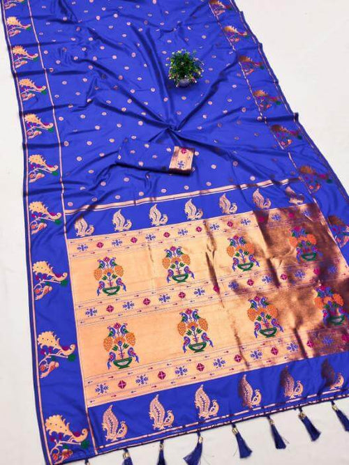 Load image into Gallery viewer, Prodigal Royal Blue Paithani Silk Saree With Amiable Blouse Piece
