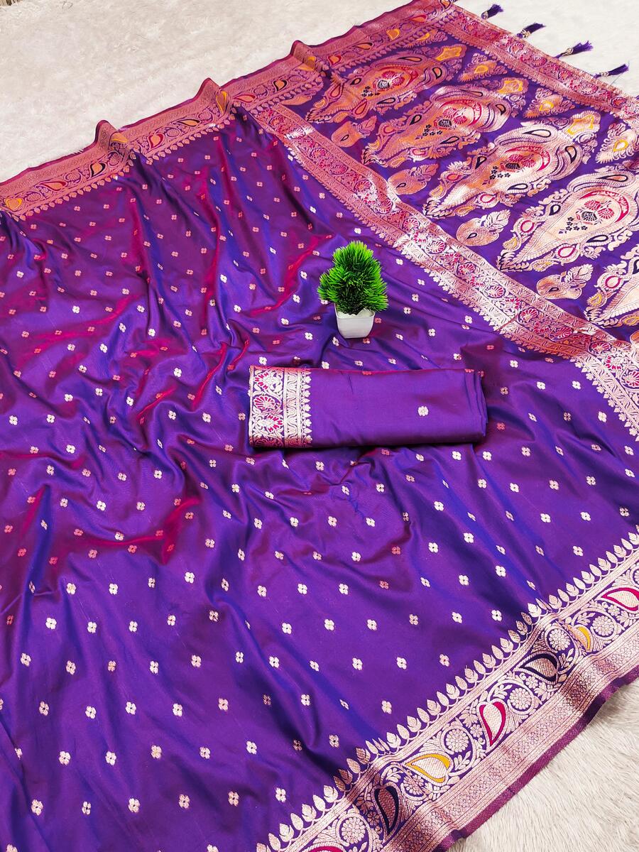 Quixotic Royal Blue Soft Banarasi Silk Saree With Ethnic Blouse Piece