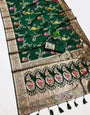 Ratatouille Dark Green Soft Banarasi Silk Saree With Embrocation Blouse Piece