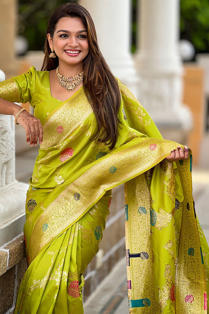 Flamboyant Parrot Soft Banarasi Silk Saree With Precious Blouse Piece