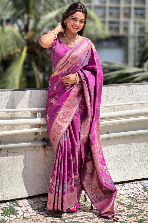 Load image into Gallery viewer, Enigmatic Purple Soft Banarasi Silk Saree With Quixotic Blouse Piece
