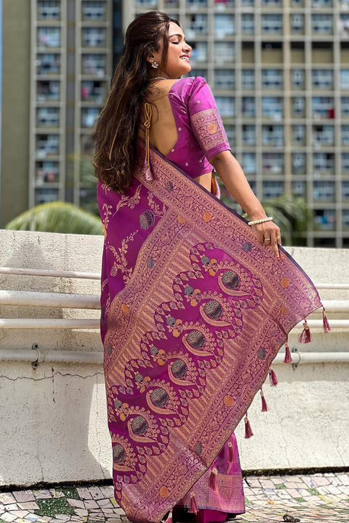 Load image into Gallery viewer, Enigmatic Purple Soft Banarasi Silk Saree With Quixotic Blouse Piece
